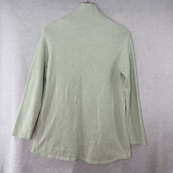 Soft Surroundings Asymmetrical Zip Mock Neck Sweater Med Mint Green Cotton Wool - Picture 2 of 7